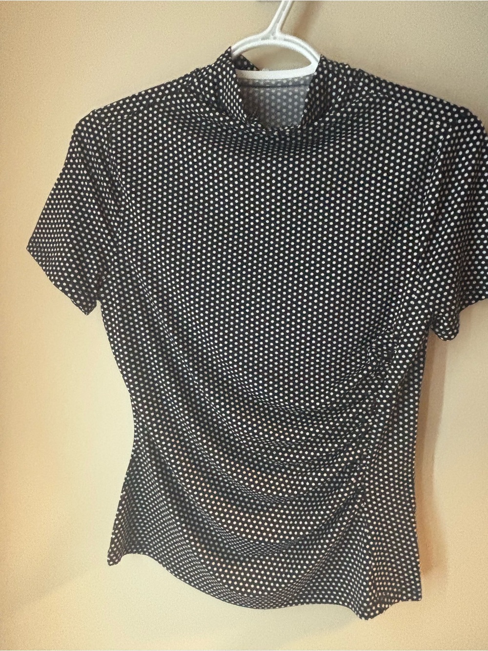Suzy Shier Black & White Polka Dot Top | Mock Neck | S/P
